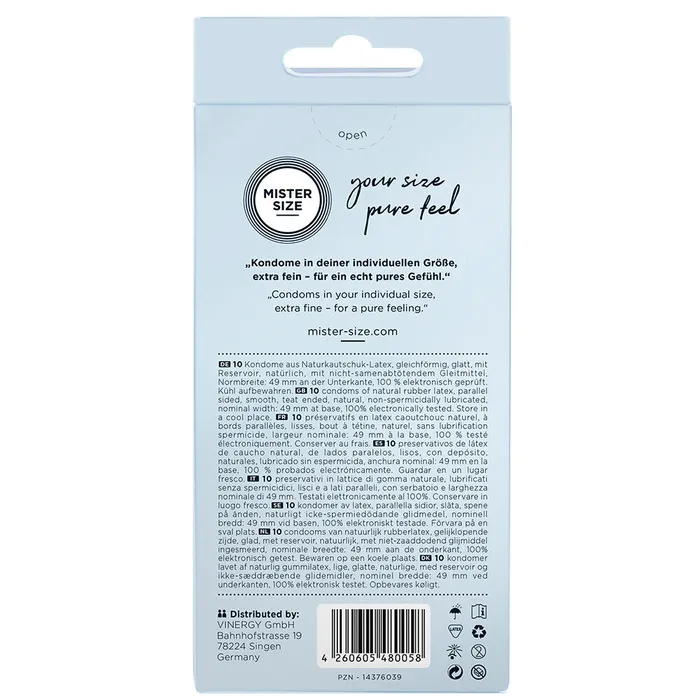 Mister Size 49mm Your Size Pure Feel Condoms 10 Pack Mister Size Male Sex Toys Mister Size 49mm Your Size Pure Feel Condoms 10 Pack Mister Size Male Sex Toys